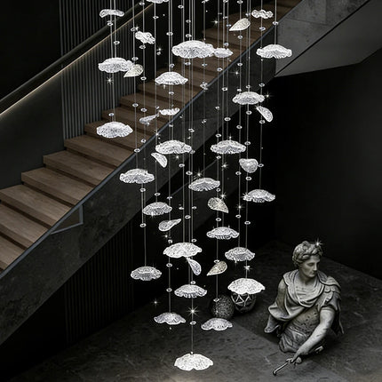 Duplex Loft Glass Ceiling Hanging Lamp Stair Chandelier Nordic Minimalist Long Staircase Chandelier Pendant Light Lighting