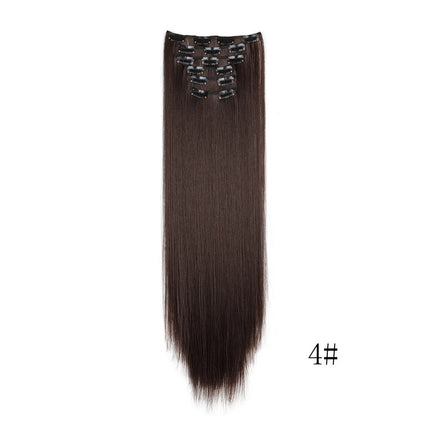 16 Clips in Hair Extensions 24Inchs Long Straight Hairstyle Synthetic Blonde Black Hairpieces Heat Resistant Fake Hair 6Pcs/Set