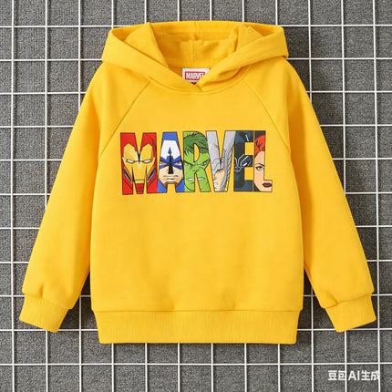 Children's Winter Autumn Hooded Pullover Sweater Cartoon Version Marvel Letter Pattern Soft Warm Fabric Suitable Outdoor Sports