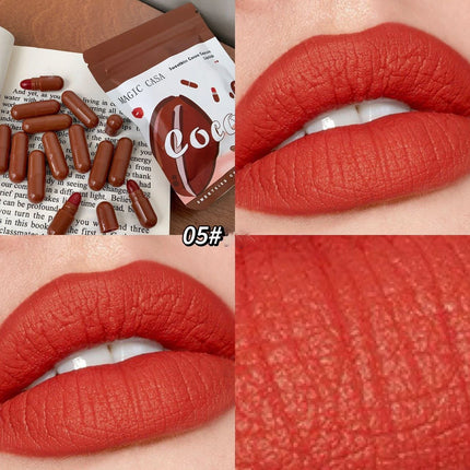 10pcs/set Mini Cocoa Lipsticks Long Lasting Velvet Matte Capsule Lipstick Natural Chocolate Solid Lip Gloss Makeup Cosmetic Gift
