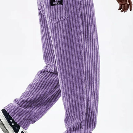 Men'S Corduroy Straight Leg Pants with Drawstring Waist, Pockets, and Logo Design - Stretchy, Casual Fit for Everyday Wear