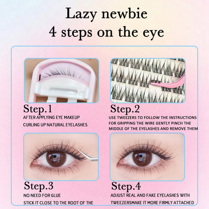 110PCS Self-Adhesive Eyelashes Triple Fish Tail Style Extremely Fine Black Stem False Lashes Clear Transparent Natural Look
