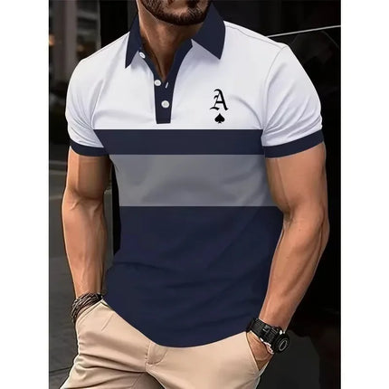 3D Printed Color Striped Polo Shirt for Men with Spade A Pattern Short Sleeved Summer New Style Lapel Top