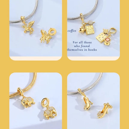 Gold Color Charms 925 Sterling Silver Original Golden Safety Chain Round Spacer Clip Charm DIY Jewelry For Women Bracelet Gift