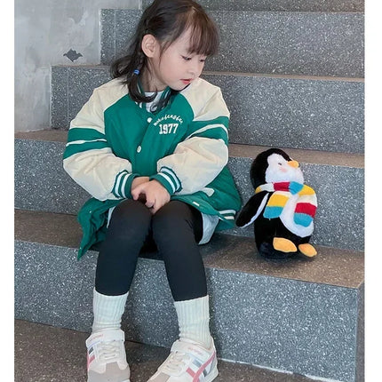 Children Sports Shoes Color Block Sewing Thread Hook Loop Round Toe Soft Soled Thick Flat Shoes Breathable Comfortable Non Slip