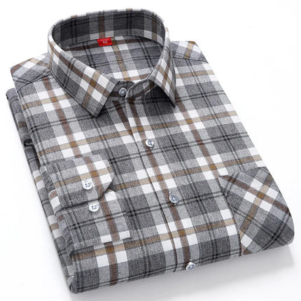 Pure Cotton Men's Plaid Shirt Long Sleeve Regular Fit Men Casual Oversized Shirt Leisure Autumn Male Blouse New Plus Size
