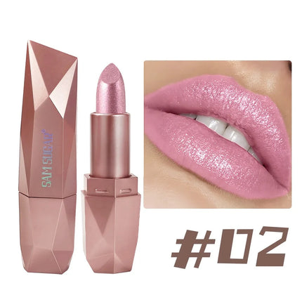 Pearlescent Pink Glitter Velvet Lipstick Metallic Diamond Lipsticks Waterproof Lasting Shimmer Lips Gloss Women Makeup Cosmetic