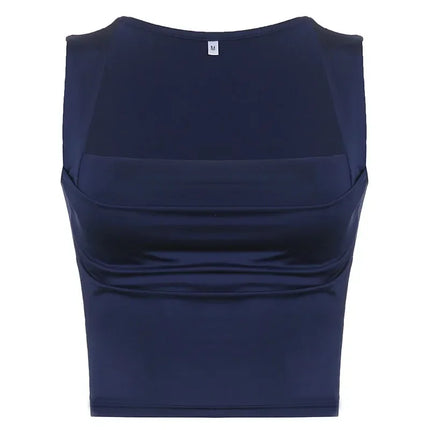 Folds Tanks for Women Solid Elegant Slim Sexy Harajuku Minimalist High Street Y2k Clothes Crop Tops Design