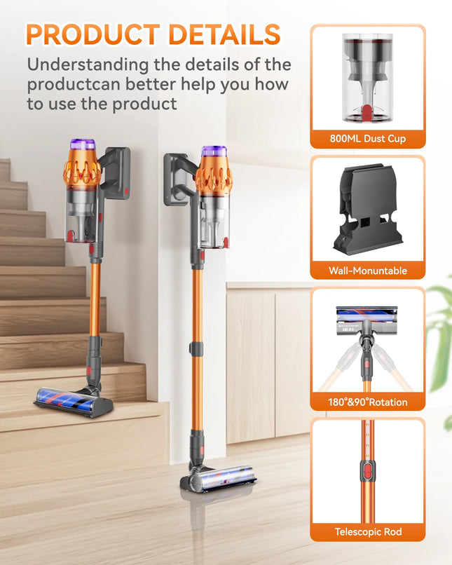 E.LUO V15 Wireless Vacuum Cleaner 350W Power 6 in 1 LED Handheld Sweeper Mopping Machine for Rooms Floor Carpet Pet hair Car