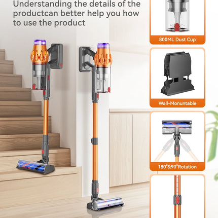 E.LUO V15 Wireless Vacuum Cleaner 350W Power 6 in 1 LED Handheld Sweeper Mopping Machine for Rooms Floor Carpet Pet hair Car