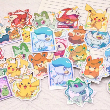 50Pcs Genuine Pokemon Dazzling Stickers Cute Cartoon Pikachu Squirtle Toys Decals For Water Mug Phone Scrapbook Decal Girls Gift