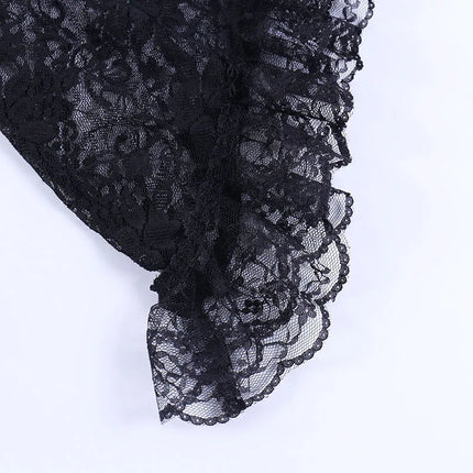 Women's Hollow Out Crop Tops Chic Gothic Lace Smock Tops False Collar Ladies Flare Sleeves Cover-Ups for Dating Party