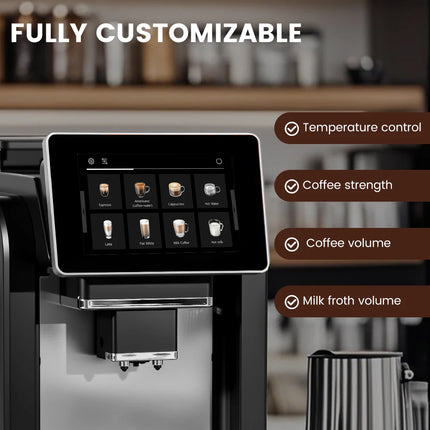 Mcilpoog WS817 -7"colorfAutomatic Espresso Machine with Milk Frother,  21 Flavors for Home & Office