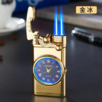 Creative Real Watch Metal Rocker Arm Butane Gas Torch Lighter Windproof Double Jet Flame Cigar Lighters Smoking Gadgets For Men