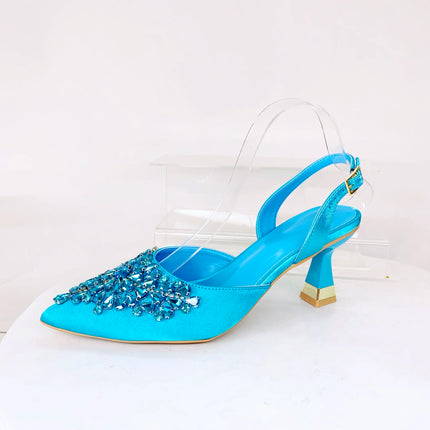 INSIGHTLINK Sky blue/Green/Gold/Purple Rhinestones High Heels Sandals With Clutch Bags For Wedding Party Lady Shoes And Bag Set