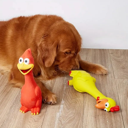 Large Cartoon Latex Screaming Chicken Duck Dog Chew Toy - Durable Natural Rubber Construction, Squeaker for Teeth Grinding