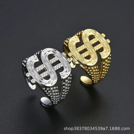 Hot selling  trendy exaggerated hip-hop dollar sign ring personalized design simple and versatile classic and chic ring