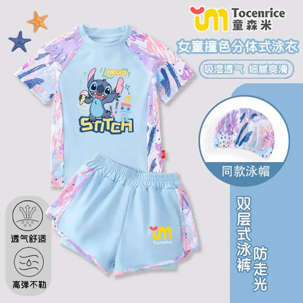 Lilo & Stitch Cartoon Stitch Children's Swimsuit Girls Middle and Secondary Children Split 2025 New Hot Spring Swimming Set