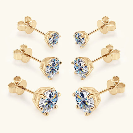 0.5-2ct Moissanite Diamond Stud Earrings 18K Yellow Gold Plated 925 Silver Wedding Earring for Women Men Luxury Jewelry with GRA