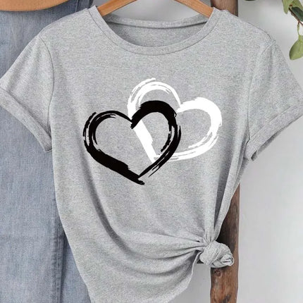 Fashion Love Heart Print Women T Shirt Casual Graphic Printed Clothes Female Shirt Short Sleeve Lady Streetwear Lover Tee