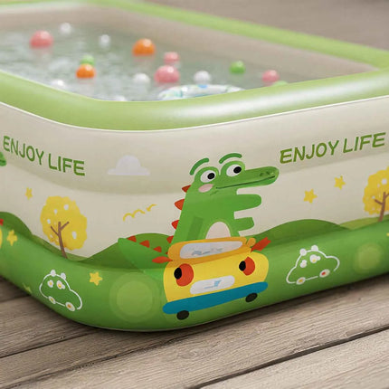 Inflatable Swimming Pool Set Portable Rectangular PVC Pool with Pump Balls and Pool Floats for Backyard Summer Water Fun