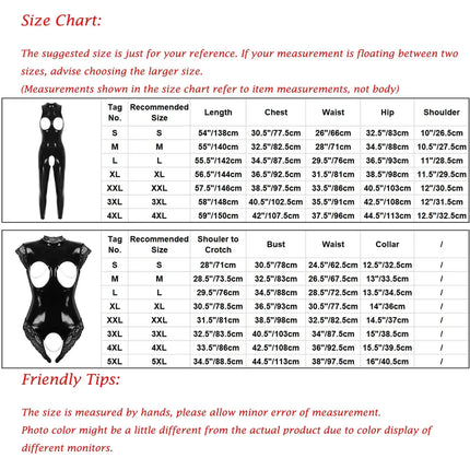 Womens Open Cups Skinny Jumpsuits Glossy Patent Leather Crotchless Bodysuit Mock Neck Sleeveless Latex Catsuit Erotic Clubwear