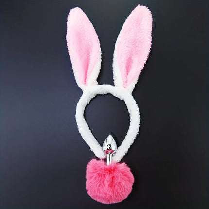 Cute Adorable 2pcs Bunny Tail Set Anal Plugs Anus Toys Buttplug Puppy Play Cosplay for Couple Female Sex Toys Adult Game SM
