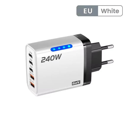 240w Gan Fast Charger With Led Light 5 In 1 2usb+3type-C Multi Port Phone Charger For Iphone15-17Series Samsung Huawei Xiaomi 15