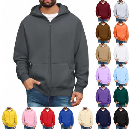 Men'S Hooded Sweatshirt Solid Color Simple Jacket Hood Design Top Kangaroo Pockets Daily Wear All Seasons Basic Jacket Daily