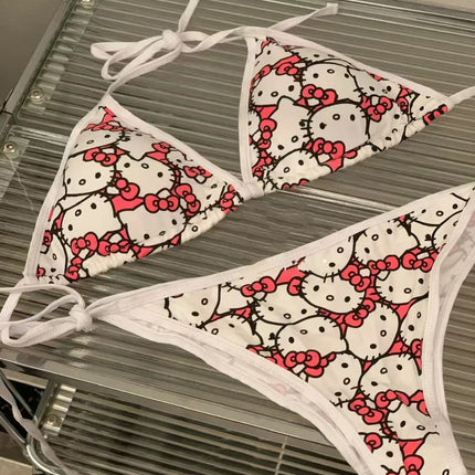 Hello Kitty Bikini Set Summer Beach Soft Side Strappy Panties Swimsuit Cute Cozy Y2K Style