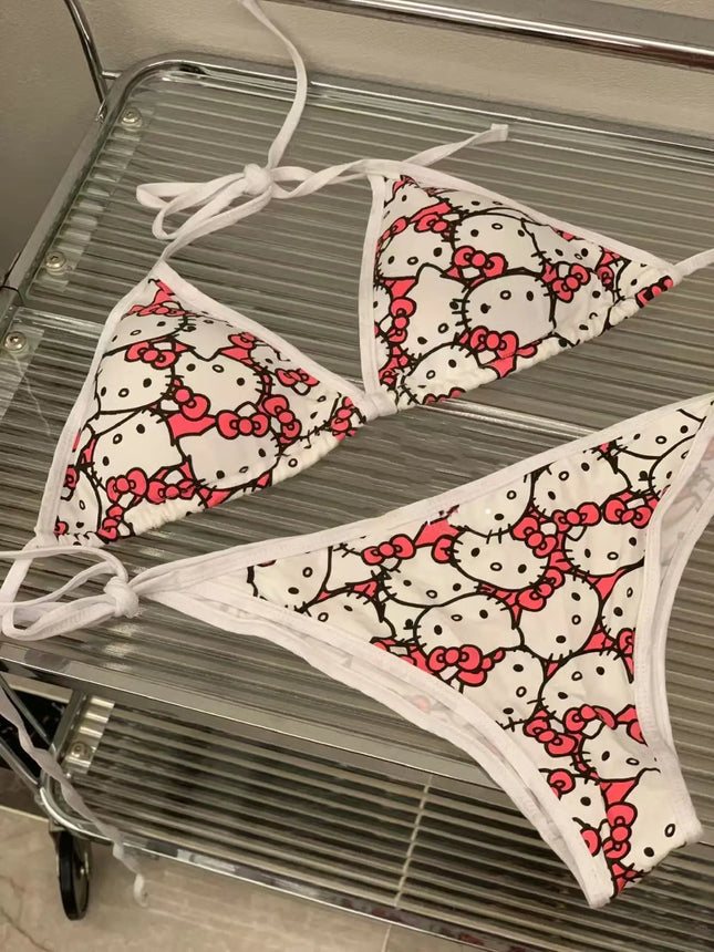 Hello Kitty Bikini Set Summer Beach Soft Side Strappy Panties Swimsuit Cute Cozy Y2K Style