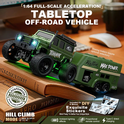 1: 64 Mini Climbing Remote Control Car With Trailer Full Scale Off-road Vehicle Children Toy Model Christmas Gift