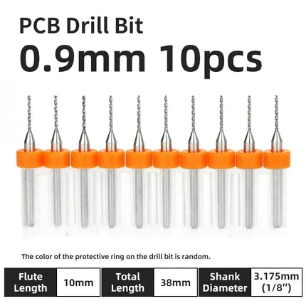 PCB Drill Bit 10pcs Tungsten Steel Micro Diameter Drill Bit Set 1/8 "Fixed Handle Mini Cnc Drill Bit 0.1-3.175mm