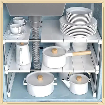 Telescopic Stackable Storage Rack Multifunctional Layered Shelf Sink Holder Wardrobe Closet Organizer