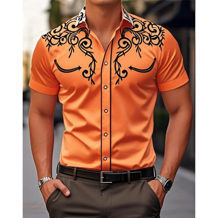 2026 New Men's Summer Western Cowboy Westernstyle Short-Sleeve Shirt Retro 3D Print Men Casual Lapel Blouse top Vacation Shirts
