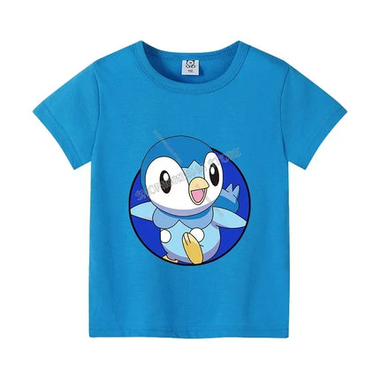 Pokemons Pikachu Cotton T Shirt Psyduck Squirtle Charmander Eevee Tees Shirt Kawaii Cartoon Clothes Boys Girls Summer Tops Gift