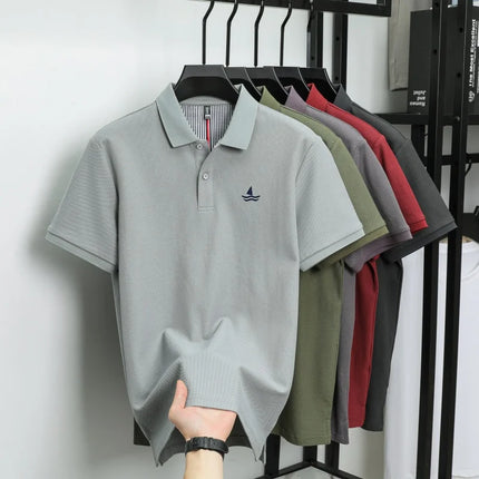 Luxury brand 100% cotton short sleeve polo shirt men's fashion sailboat embroidered T-shirt summer comfort breathable casual top