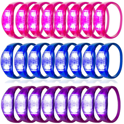12-240Pcs LED Glow Bracelets Sound Activated Light Up Bracelets for Adults & Kids with Flashing LED Strobe for Night Events