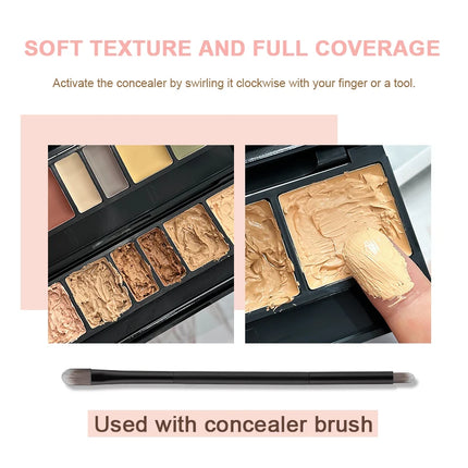 6-color concealer palette with brush,long-lasting concealer, waterproof full coverage concealers,Corrects Dark Circles,Red Marks