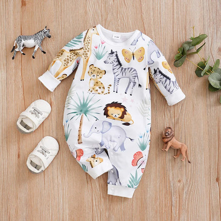 Spring And Autumn Boys And Girls Cute Cartoon Tropical Animal Aop Print Long Sleeve Baby Bodysuit