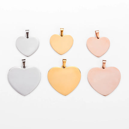 5pcs Mirror Polished Stainless Steel Blank Heart Tag Charms For DIY Making Jewelry Necklace Pendant Lettering Customized Logo