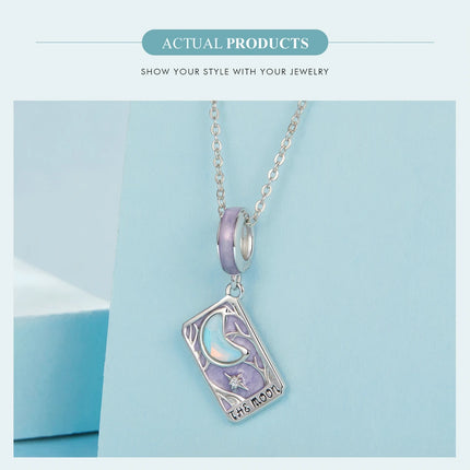 WOSTU 925 Sterling Silver Colorful Tarot Cards Charm Pendent Magic Star Moon Sun Lover Bead Fit DIY Bracelet Necklace Women Gift