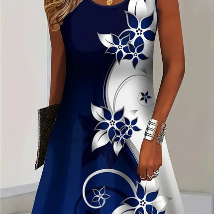 2025 Women Summer Sleeveless Bohemian Dress Fashion Imitate Cowboy Vest Flowers Print Dress Casual Tank Beach Dresses For Women