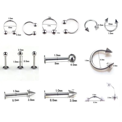 45/90pcs Mix Stainless Steel Nose Ear Belly Lip Tongue Ring Captive Bead Eyebrow Bar Piercings Body Jewelry Lot Bulk
