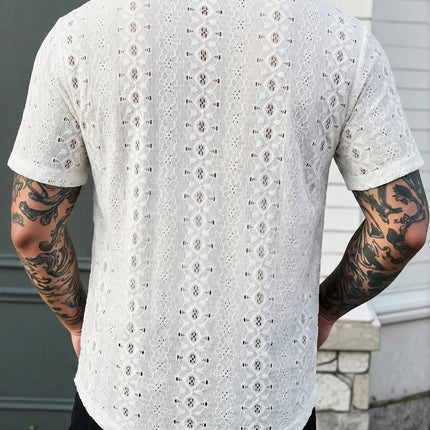 Summer New Breathable Openwork Men's Fashion Beach Vacation Knit Jacquard Shirt