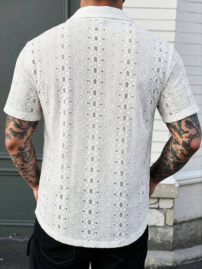 Summer New Breathable Openwork Men's Fashion Beach Vacation Knit Jacquard Shirt