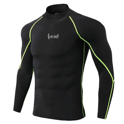 Men Gothic Print Compression T-Shirt Turtle Neck Quick-Dry Fitness Training
