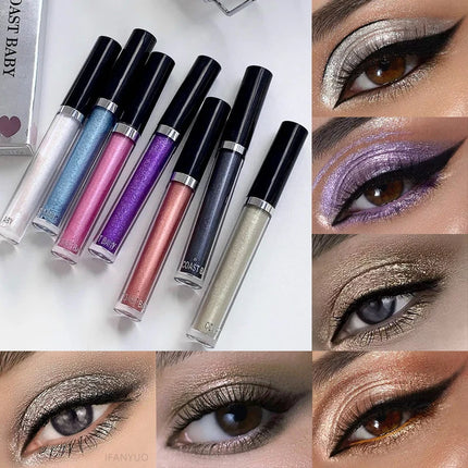12 Color Pearlescent Liquid Eyeshadow Makeup Natural Smokey Silver Shimmer Diamond Glitter Shadows Waterproof Lasting Eye Makeup