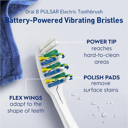 Oral-B Pulsar 3D White Electric Toothbrush 2Pcs/Pack Vibrating Bristles Built-in Power for Deep Clean (Colors Random)