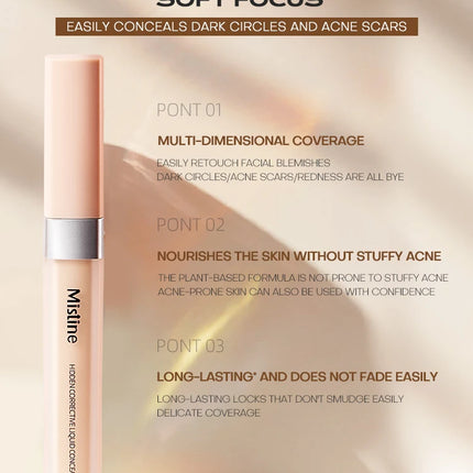 Mistine Liquid Concealer Full Coverage Under Eye Concealer for Dark Circles 24H Long-Lasting Waterproof Natural Coverage 1 Count